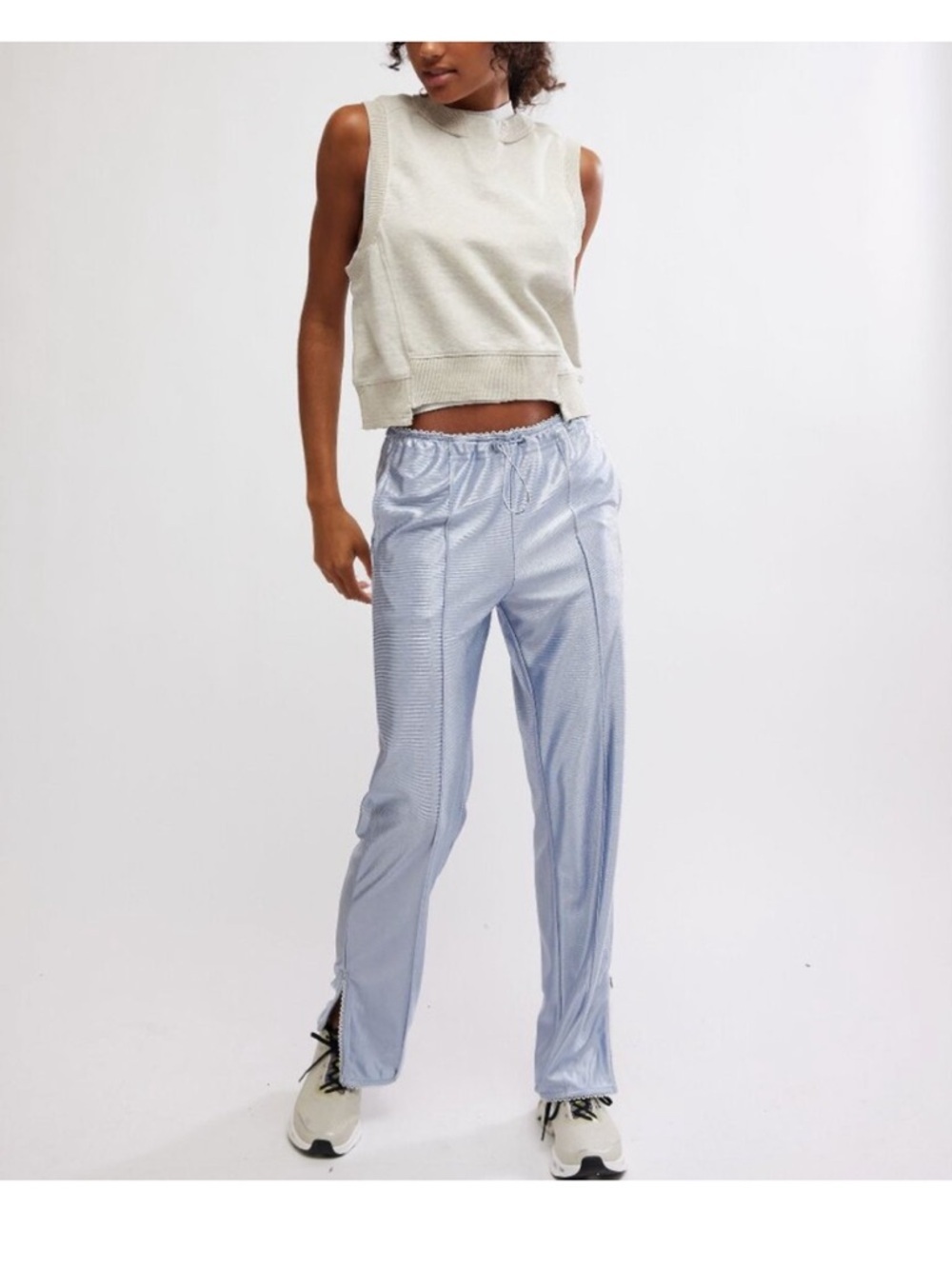 Free People NWT FP Movement by Free People Silver Satin Track Pants - Picture 4 of 12